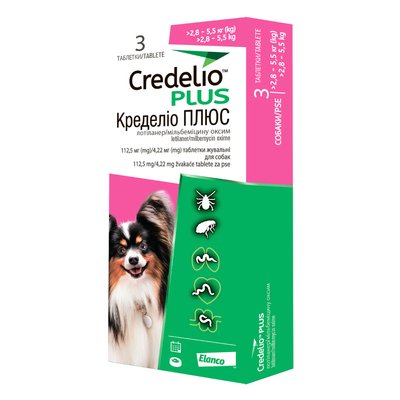 Таблетки для собак Elanco Credelio Plus от 2,8 до 5,5 кг 3 шт - masterzoo.ua