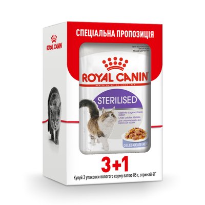 Вологий корм для котів Royal Canin Sterilised Jelly pouch 85 г, 3+1 шт - домашня птиця - masterzoo.ua