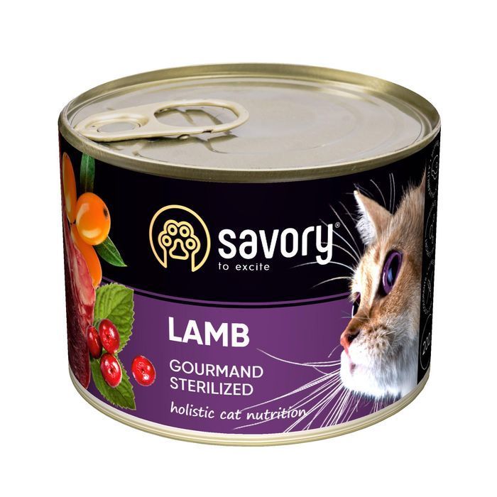 Упаковка вологого корму для котів Savory Sterilized 6 шт х 200 г - ягня - masterzoo.ua