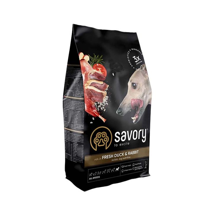 Сухой корм для собак всех пород Savory 3 кг (кролик и утка) - masterzoo.ua