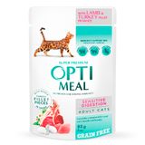 Влажный корм для кошек с чуствительным пищиварением Optimeal pouch 85 г (индейка и ягнёнок)