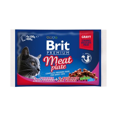 Вологий корм для котів Brit Premium Cat Meat Plate pouches 400 г (асорті з 2 смаків «М'ясна тарілка») - masterzoo.ua