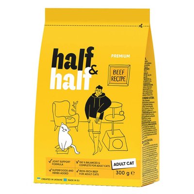 Сухий корм для котів Half&Half Adult 300 г - яловичина - masterzoo.ua