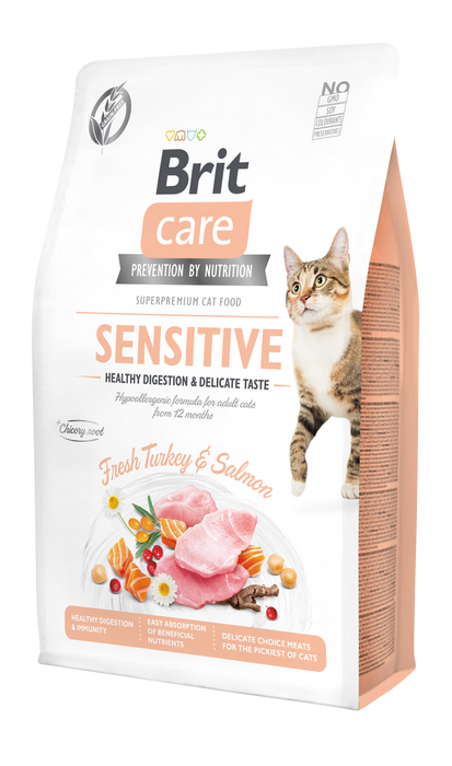 Сухий корм для вибагливих котів Brit Care Cat GF Sensitive HDigestion & Delicate Taste 2 кг (індичка і лосось) - masterzoo.ua