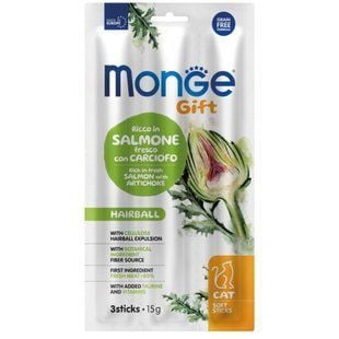 Ласощі для котів Monge Gift Hairball 15 г - сьомга та артишок - masterzoo.ua