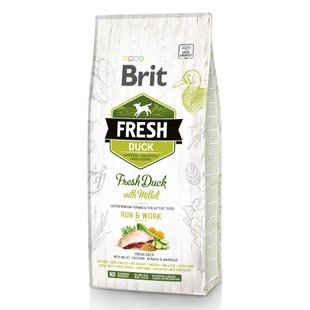 Сухой корм для активных собак всех пород Brit Fresh Duck with Millet Run & Work 12 кг (утка) - masterzoo.ua