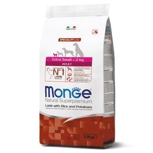 Cухий корм для собак Monge Extra Small Adult 2,5 кг - ягня, рис та картопля - masterzoo.ua