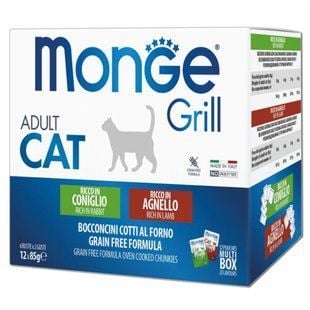 Набор влажного корма для кошек Monge Grill Mix Adult 12 шт х 85 г - кролик и ягненок - masterzoo.ua