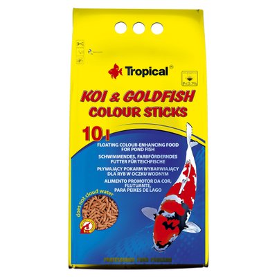 Сухий корм для ставкових риб Tropical в паличках «Koi & Goldfish Colour Sticks» 10 л (для всіх ставкових риб) - masterzoo.ua