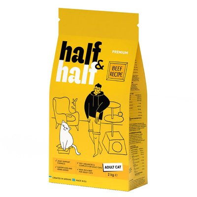 Сухой корм для кошек Half&Half Adult 2 кг - говядина - masterzoo.ua