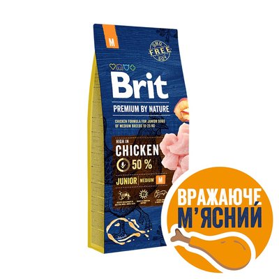 Сухой корм для щенков и молодых собак средних пород (весом от 10 до 25 кг) Brit Premium Junior M 15 кг (курица) - masterzoo.ua