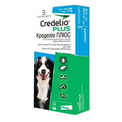 Таблетки для собак Elanco Credelio Plus от 22 до 45 кг 3 шт - masterzoo.ua