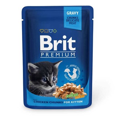 Вологий корм для кошенят Brit Premium Cat Chicken Chunks for Kitten pouch 100 г (шматочки курки) - masterzoo.ua