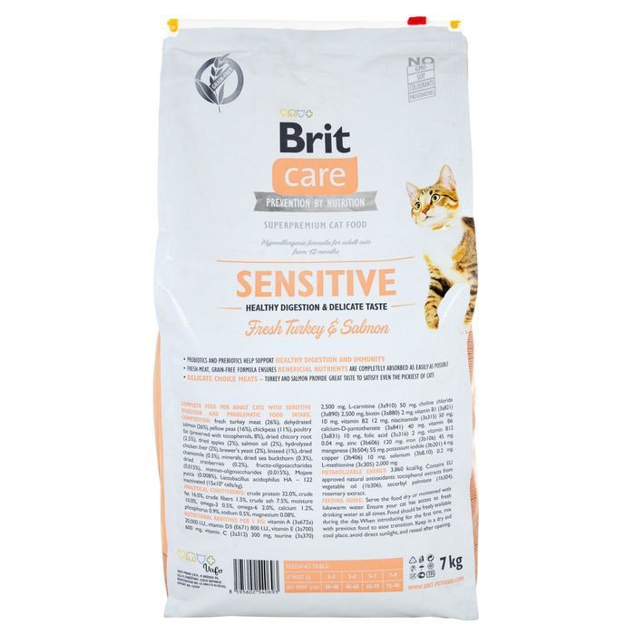 Сухий корм для котів Brit Care Cat Grain Free Sensitive Health Digestion & Delicate Taste 7 кг - індичка та лосось - masterzoo.ua