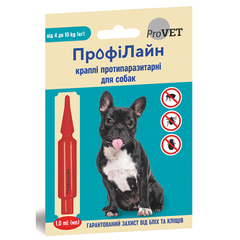 Капли на холку для собак ProVET «ПрофиЛайн» от 4 до 10 кг, 1 пипетка (от внешних паразитов) - masterzoo.ua