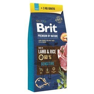 Сухой корм для собак Brit Premium Sensitive Adult 15+3 кг - ягненок и рис - masterzoo.ua