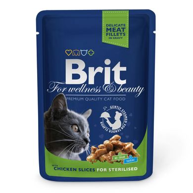 Влажный корм для стерилизованных кошек Brit Premium Cat Chicken Slices for Sterilised pouch 100 г (кусочки курицы) - masterzoo.ua