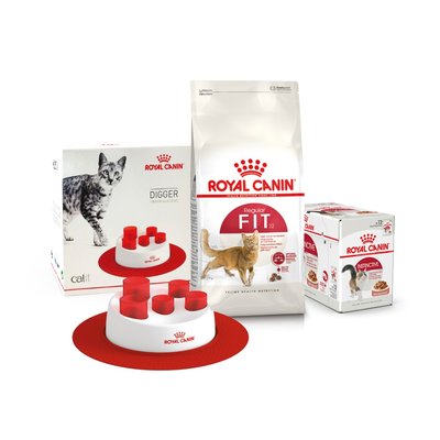 Сухий корм для дорослих котів Royal Canin Fit 32 | 2 кг + 12 шт х 85 г паучів вологого корму для котів + інтерактивна годівниця - masterzoo.ua