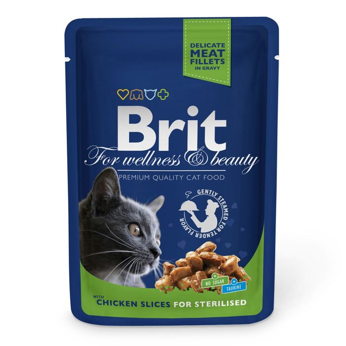 Вологий корм для стерилізованих котів Brit Premium Cat Chicken Slices for Sterilised pouch 100 г (шматочки курки) - masterzoo.ua
