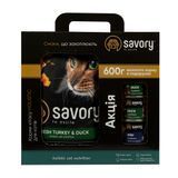 Набір сухого та вологого корму для котів Savory Adult Gourmand 2 кг + 600 г - індичка, качка та риба - masterzoo.ua