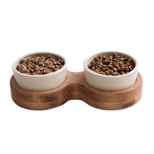 Миска для котів PetJoy Подвійна 2 х 250 мл - коричнево-бежевий - masterzoo.ua
