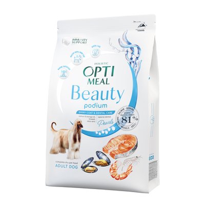 Сухий беззерновий корм для собак Optimeal Dog Beauty Podium Shiny Coat & Dental Care 1,5 кг (морепродукти) - masterzoo.ua