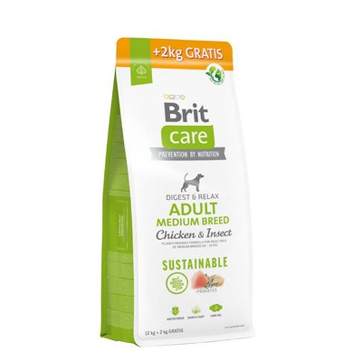 Сухий корм для собак Brit Care Dog Sustainable Adult Medium Breed 12+2 кг - курка та комахи - masterzoo.ua