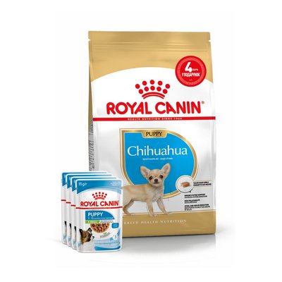 Набір корму для цуценят Royal Canin Chihuahua Puppy 1,5 кг + 4 pouch - домашня птиця - masterzoo.ua