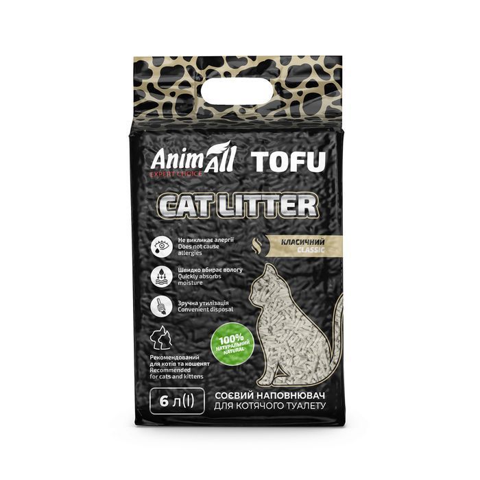 Наповнювач cоєвий для котячого туалету AnimAll Tofu 6 л - класичний - masterzoo.ua