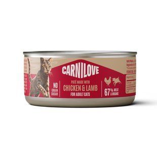 Вологий корм для котів Carnilove Adult Pate 100 г - курка та ягня - masterzoo.ua