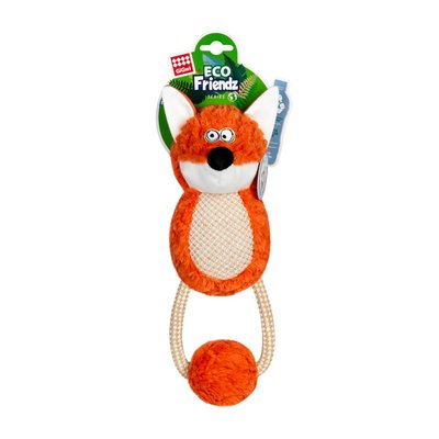 Іграшка для собак GiGwi Eco Friendz Лиса з пищалкою та мотузкою M | 30 см - masterzoo.ua