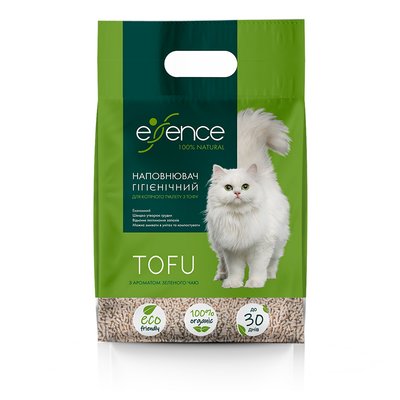 Наповнювач туалету для котів Essence натуральний з ароматом зеленого чаю розмір гранул 1,5 мм, 6 л (тофу) - masterzoo.ua