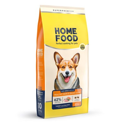 Сухий корм для собак Home Food Healthy Skin and Shiny Coat Adult Medium 10 кг - індичка та лосось - masterzoo.ua