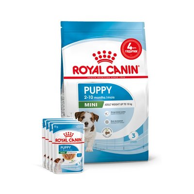 Набір корму для цуценят Royal Canin Mini Puppy 2 кг + 4 pouch - домашня птиця - masterzoo.ua
