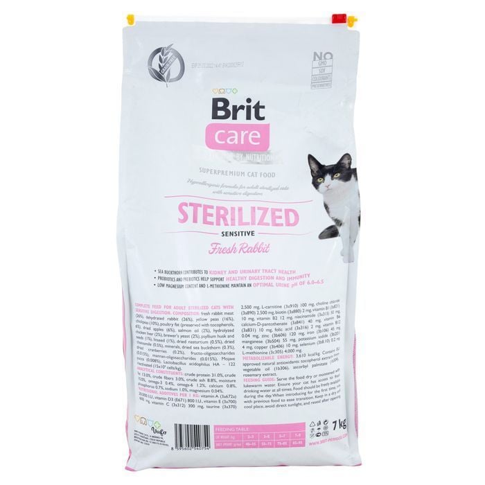 Сухий корм для котів Brit Care Cat Grain Free Sterilized Sensitive 7 кг - кролик - masterzoo.ua