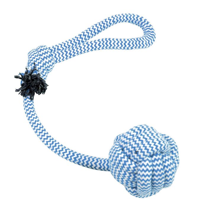 Іграшка для собак Duvo+ Канат плетений з м'ячем та петлею 35 см (текстиль) - masterzoo.ua