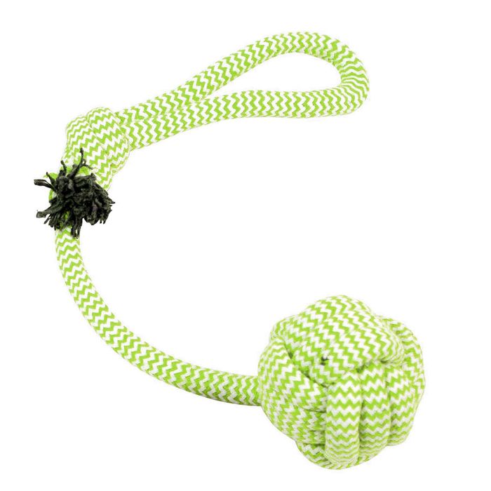 Іграшка для собак Duvo+ Канат плетений з м'ячем та петлею 35 см (текстиль) - masterzoo.ua