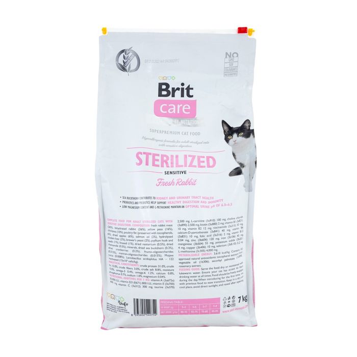 Сухой корм для кошек Brit Care Cat Grain Free Sterilized Sensitive 7 кг - кролик - masterzoo.ua