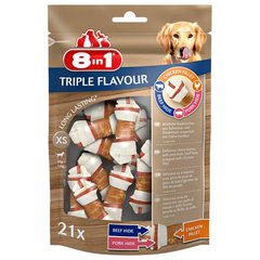 Ласощі для собак 8in1 Triple Flavour Кістка пресована 7 см, 294 г / 21 шт. (яловичина та свинина) - masterzoo.ua
