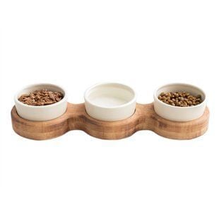 Миска для котів PetJoy Потрійна 3 х 250 мл - коричнево-бежевий - masterzoo.ua