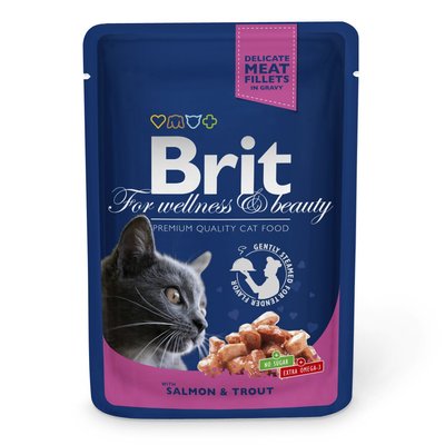 Влажный корм для кошек Brit Premium Salmon & Trout pouch 100 г (лосось и форель) - masterzoo.ua