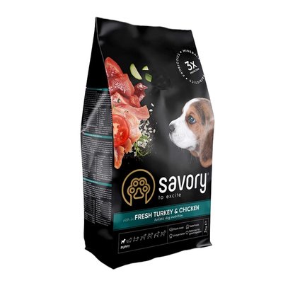 Сухий корм для цуценят Savory Puppy Fresh 3 кг - індичка та курка - masterzoo.ua