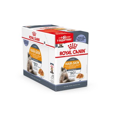 Вологий корм для котів Royal Canin Hair & Skin Care Jelly pouch 9+3 шт х 85 г - masterzoo.ua