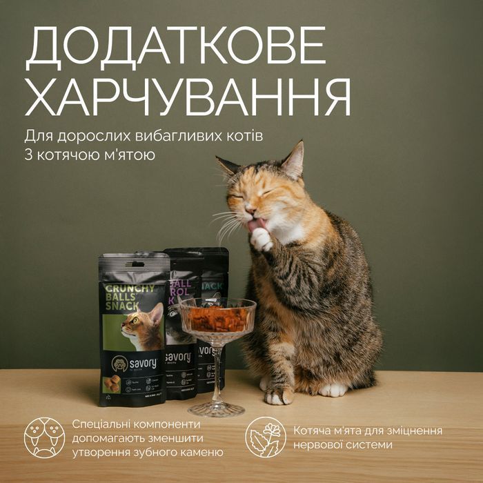 Ласощі для котів Savory Crunchy Balls Snack 60 г - котяча м'ята - masterzoo.ua
