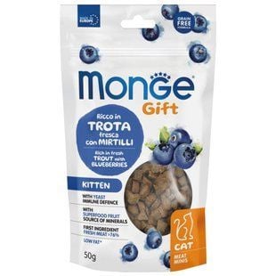 Лакомство для котят Monge Gift Kitten 50 г - форель и черника - masterzoo.ua