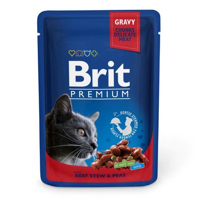 Вологий корм для котів Brit Premium Cat Beef Stew & Peas pouch 100 г (тушкована яловичина та горох) - masterzoo.ua
