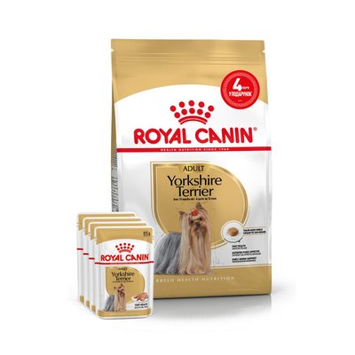 Набір корму для собак Royal Canin Yorkshire Terrier Adult 1,5 кг + 4 pouch - домашня птиця - masterzoo.ua