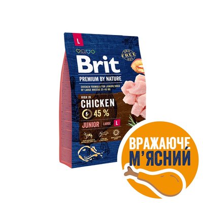 Сухий корм для цуценят та молодих собак великих порід (вагою від 25 до 45 кг) Brit Premium Junior L 3 кг (курка) - masterzoo.ua