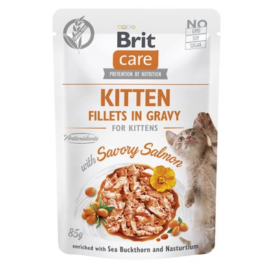 Влажный корм для котят Brit Care Cat Fillets in Gravy pouch 85 г - лосось - masterzoo.ua
