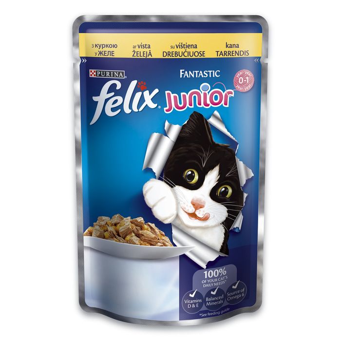 Вологий корм для кошенят Felix Fantastic Junior Chicken 100 г - курка - masterzoo.ua